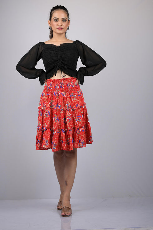 Skirt for women western wear stylish printed skirts Pink Color With White Polka Dot Skirt (OTLKT1010)